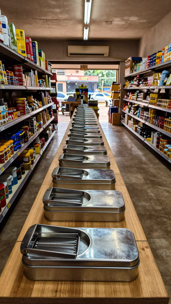 Cheese Paper Cutter Tin in Abuja Retail Store in beside a seasonal endcap near the sales floor in Abuja