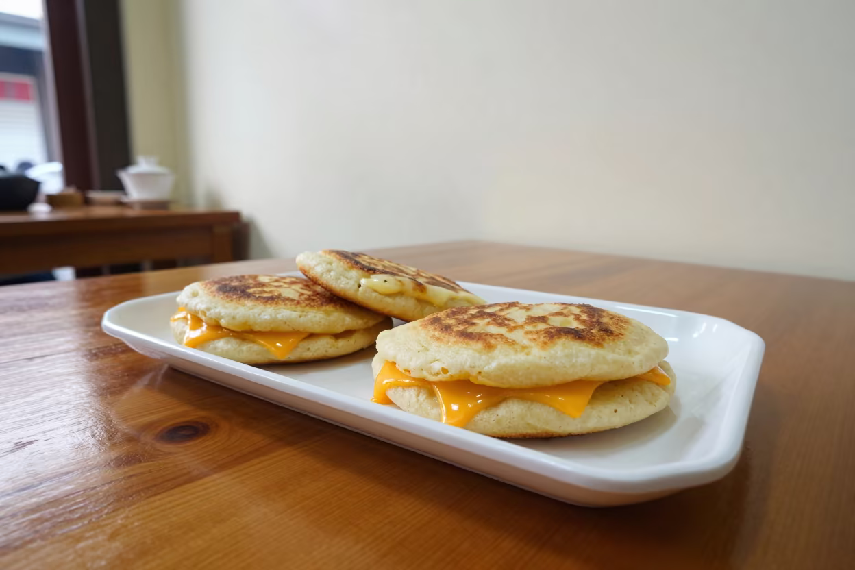 Cheese Stuffed Arepas on Tea House Tray in on a tea house tray in Keelung