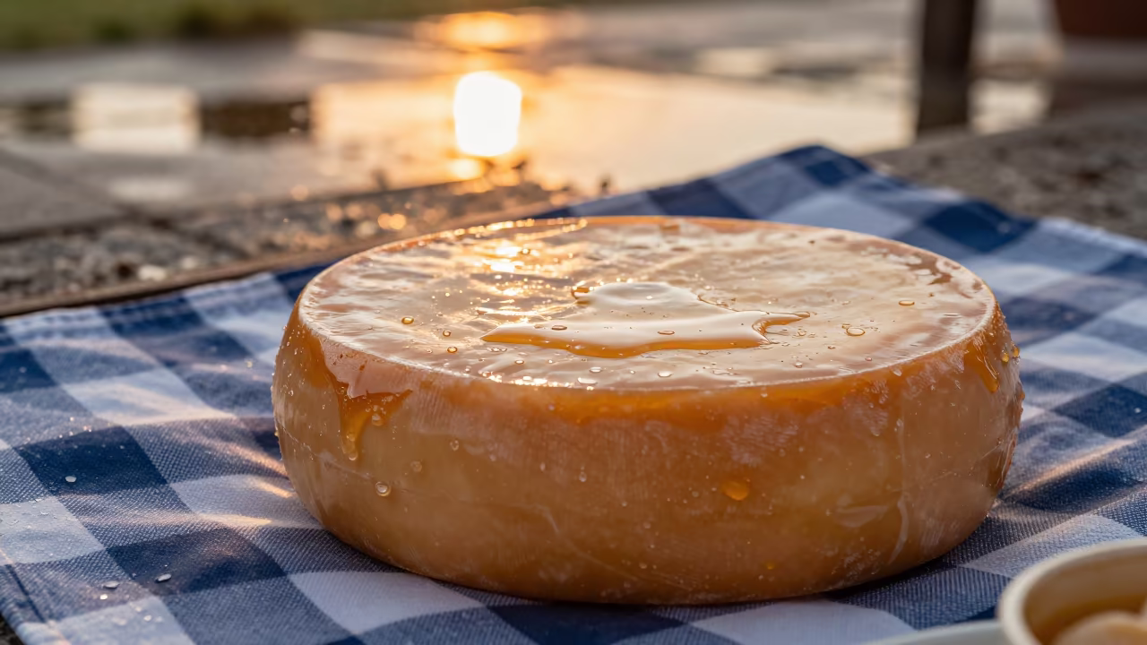 Cheese Wheel Display in Abeokuta Deli in on a picnic blanket in Abeokuta