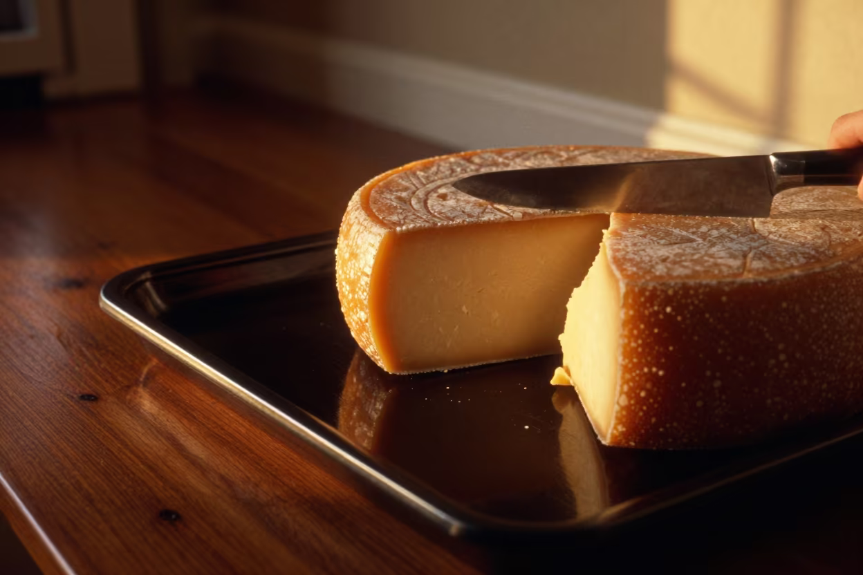 Cheese Wheel Sliced on Chongqing Tea Tray in on a tea house tray in Chongqing