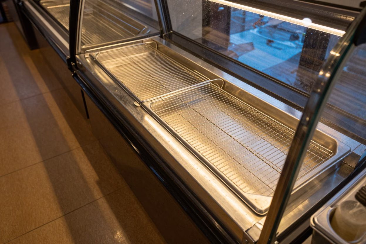 Cheese Wire Sanitizer Tray Blue Hour in inside a bright retail aisle near Godavarikhani