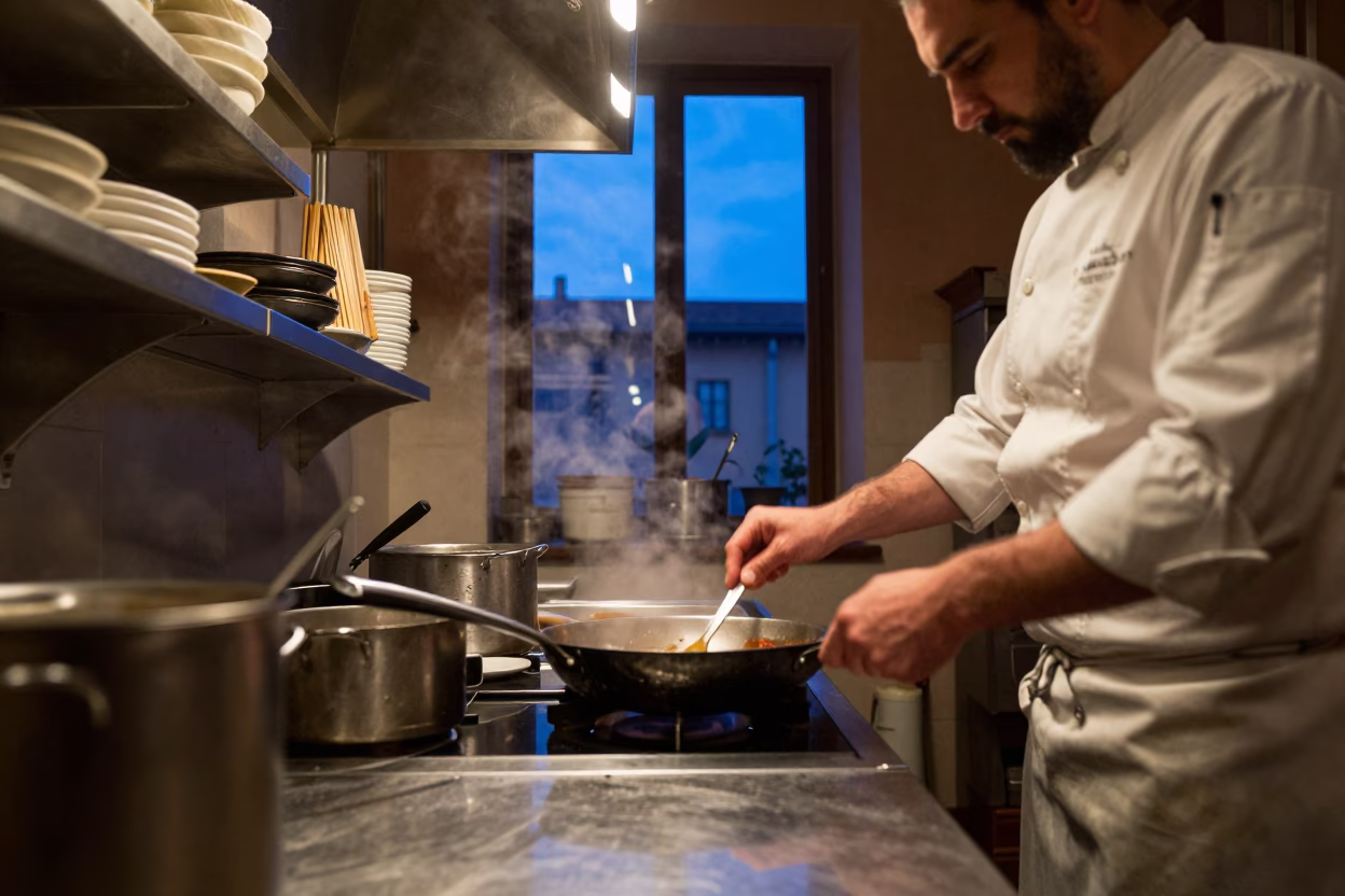 Chef Cooking in Bologna in in Bologna, Italy