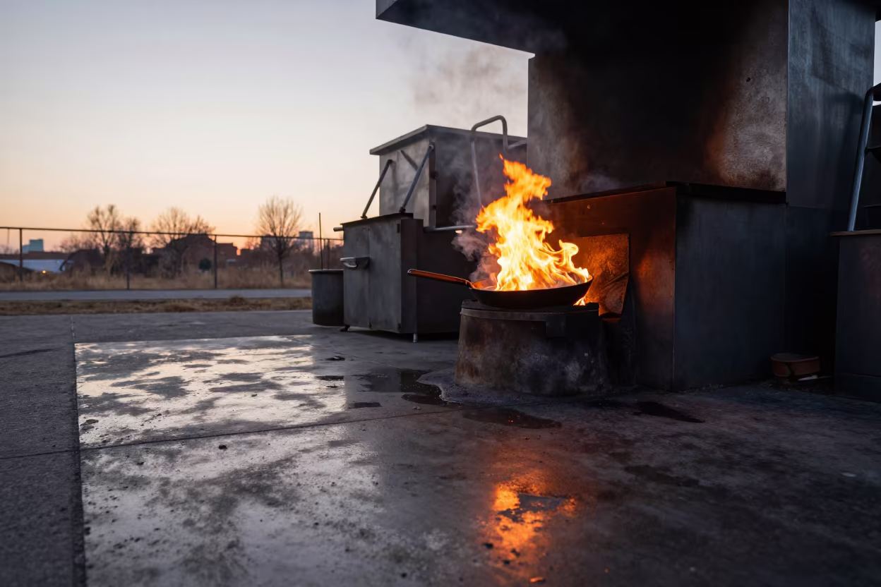Chef Flambeing Crepes in Karabuk Foundry in in a foundry in Karabük