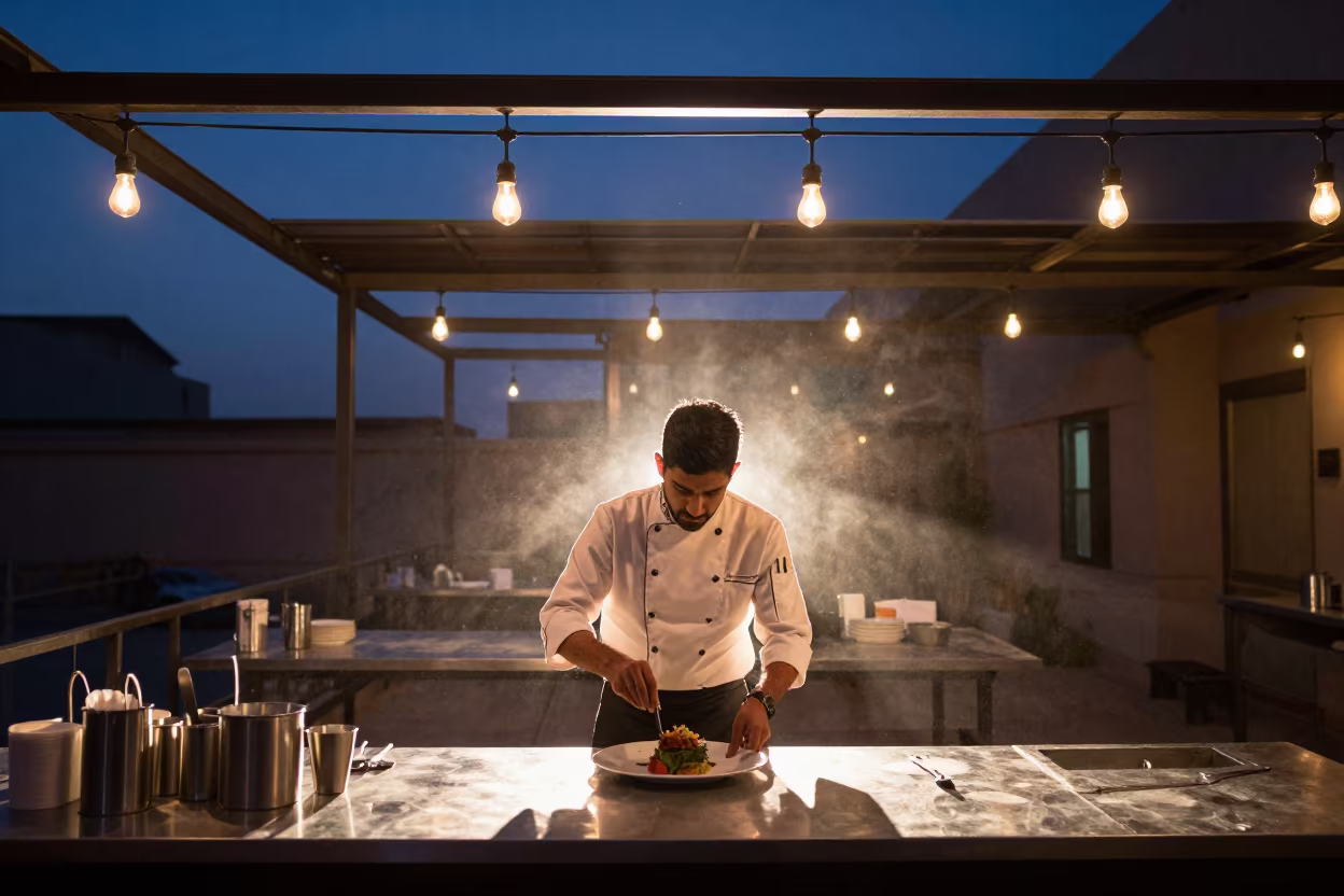 Chef Plating Dish in Lahore Warehouse Loft in in a warehouse loft in Lahore