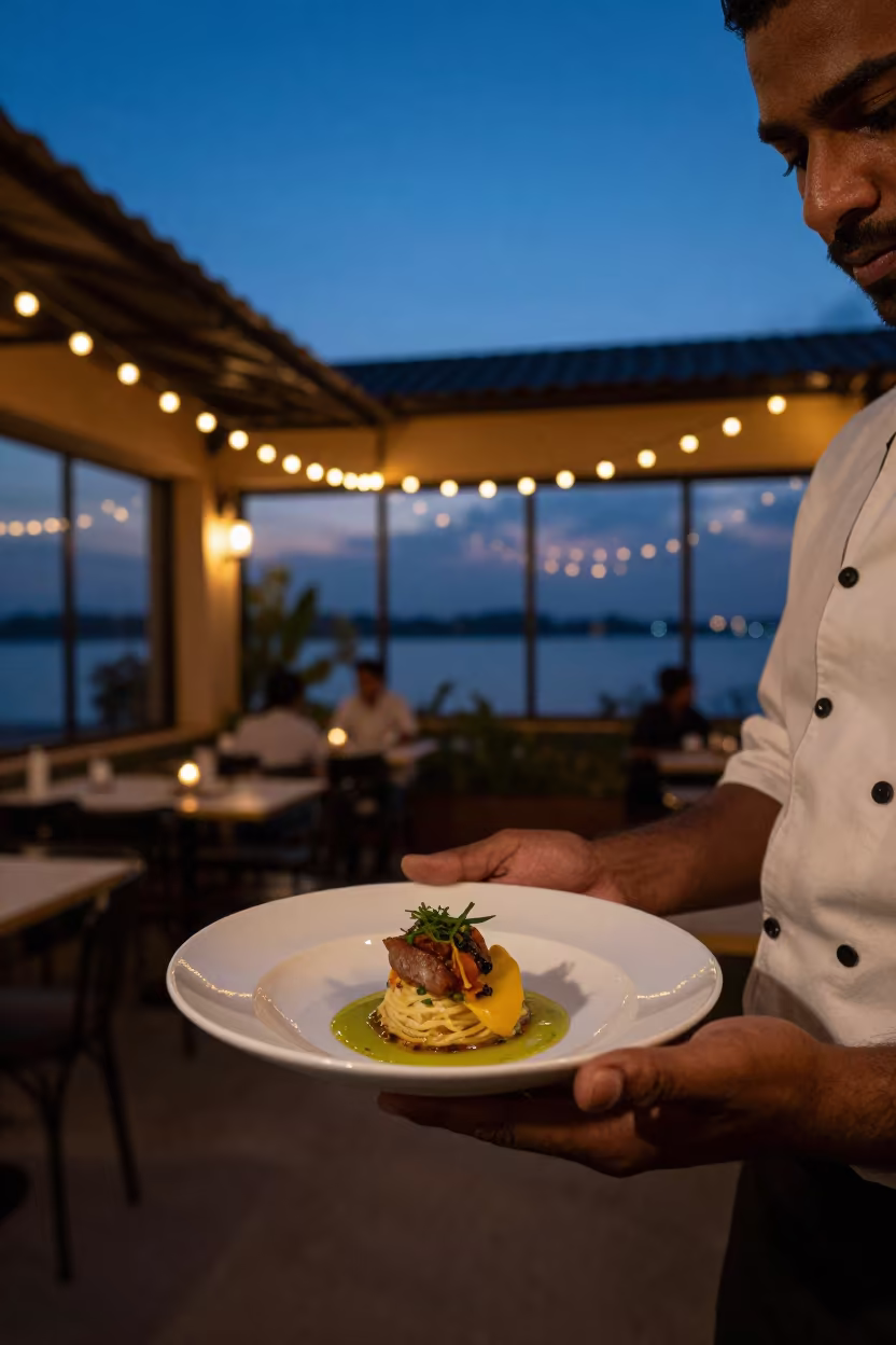 Chef Plating Dish in Twilight Cafe in in a cafe in Mira-Bhayandar