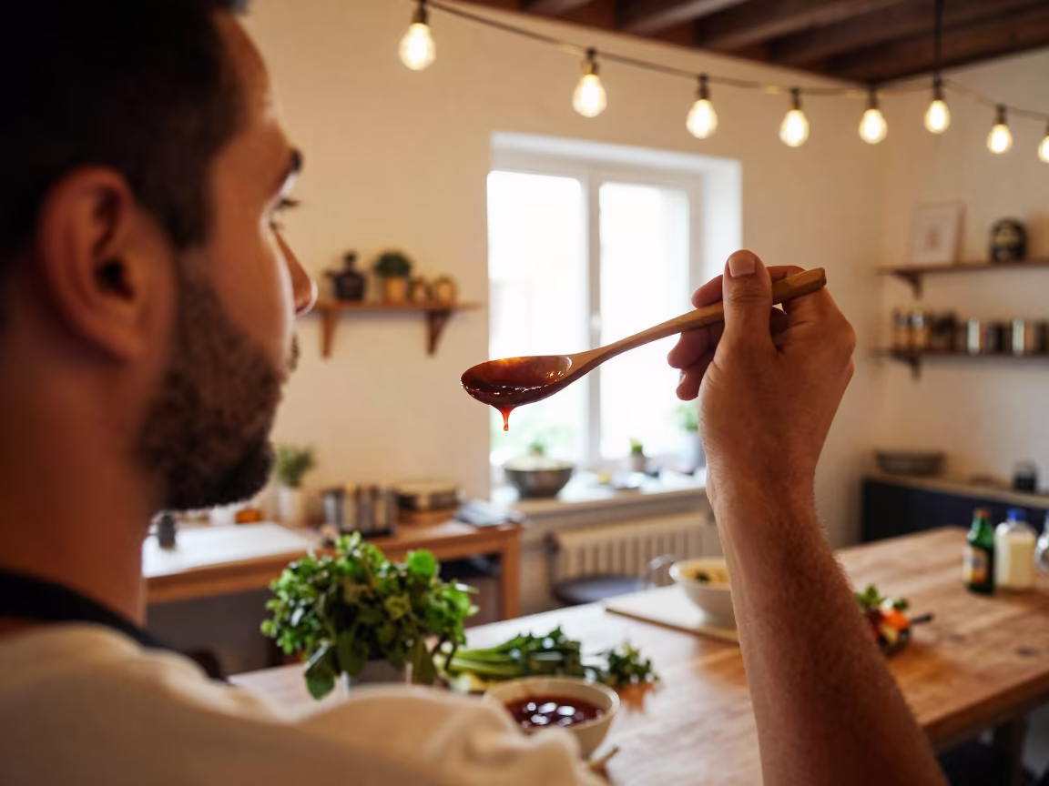 Chef Tasting Sauce Wooden Spoon Workshop in in a workshop in Rize