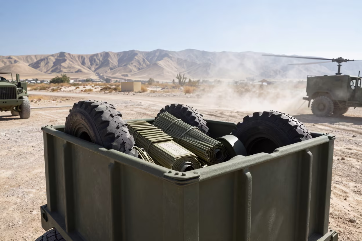 Chem Light Bundle Crate in Jordan Motor Pool in beside a convoy halt on open ground in Jordan
