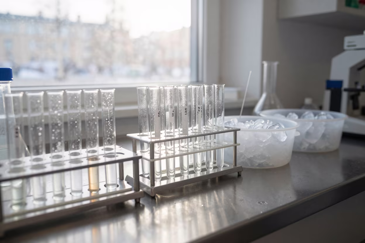 Chemist Bench with Sample Tubes in Stockholm Dawn in near Stockholm