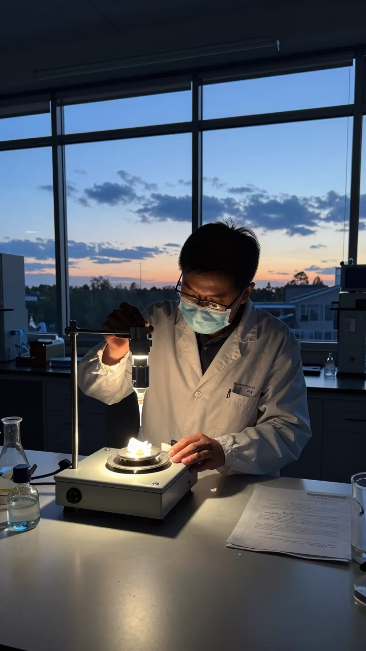 Chemist Weighing Cobalt Crystals Dusk in in San Antonio