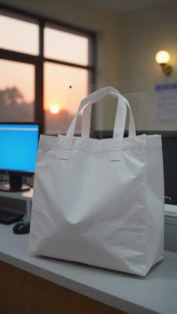 Chemo Blanket Tote in Bundi Nurse Station in at a nurse station under monitor glow in Bundi