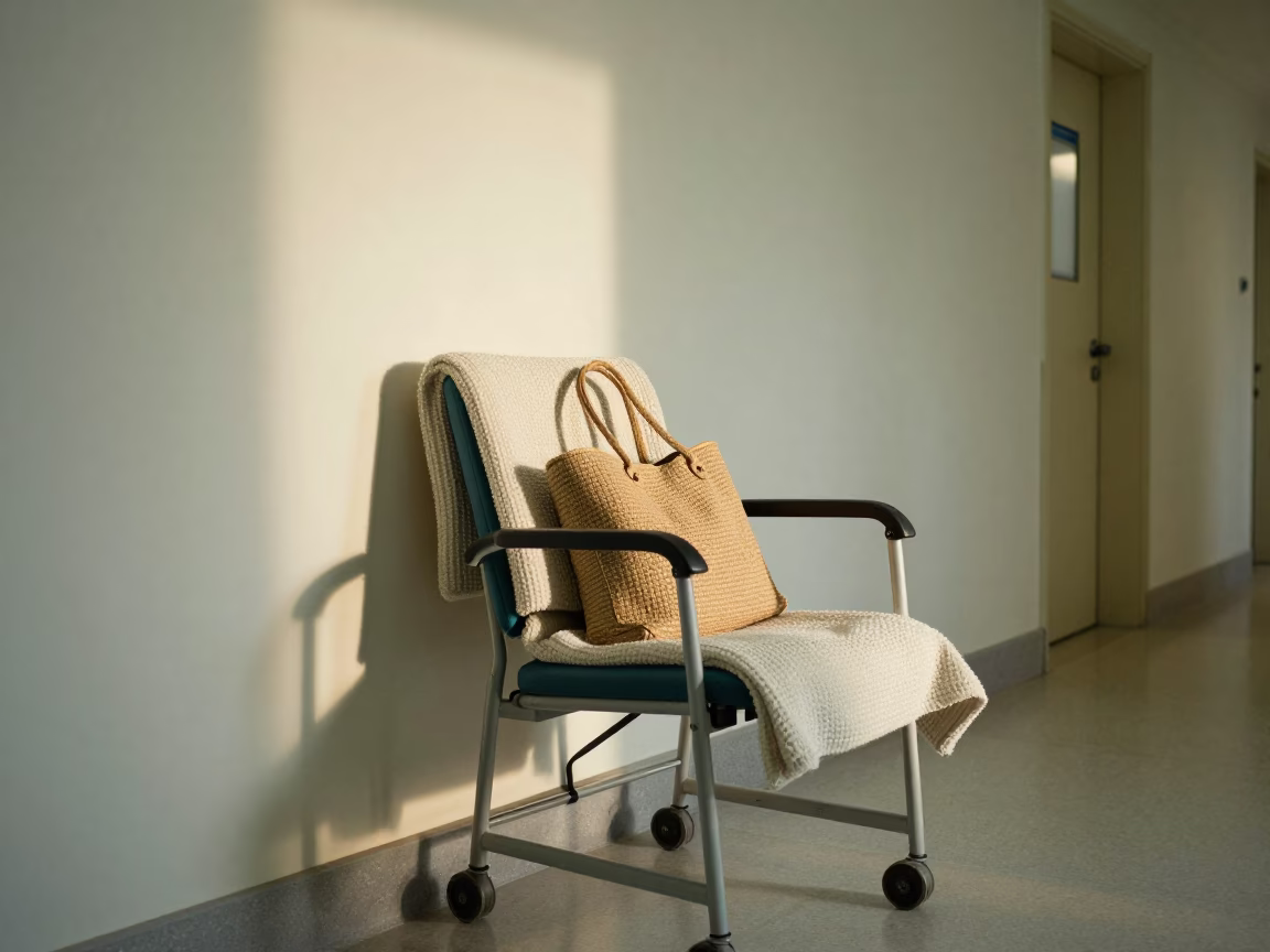 Chemo Chair Blanket Tote in Alcobendas Corridor in inside a hospital corridor in Alcobendas