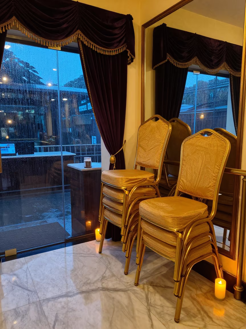 Chennai Banquet Chairs Candlelight Evening in inside a breakfast room before opening in Chennai