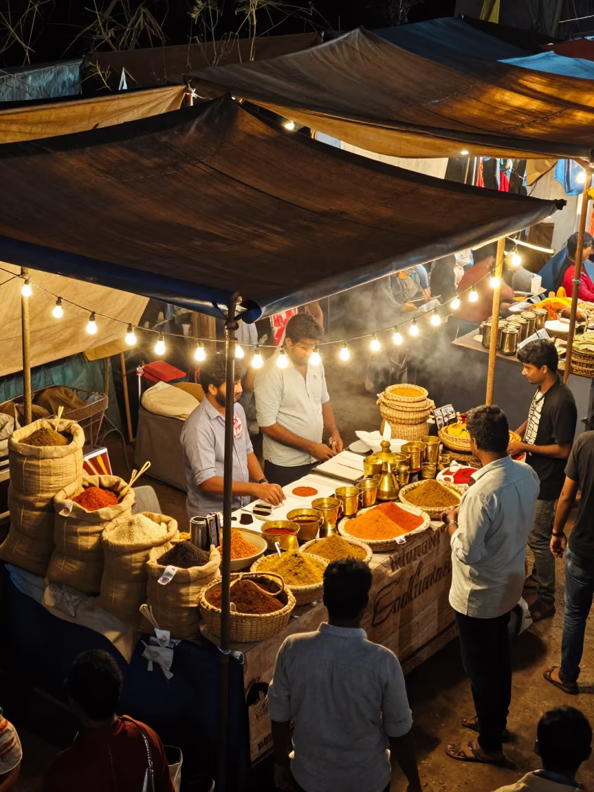 Chennai Christmas Market Stall Night View in under a market canopy in Chennai