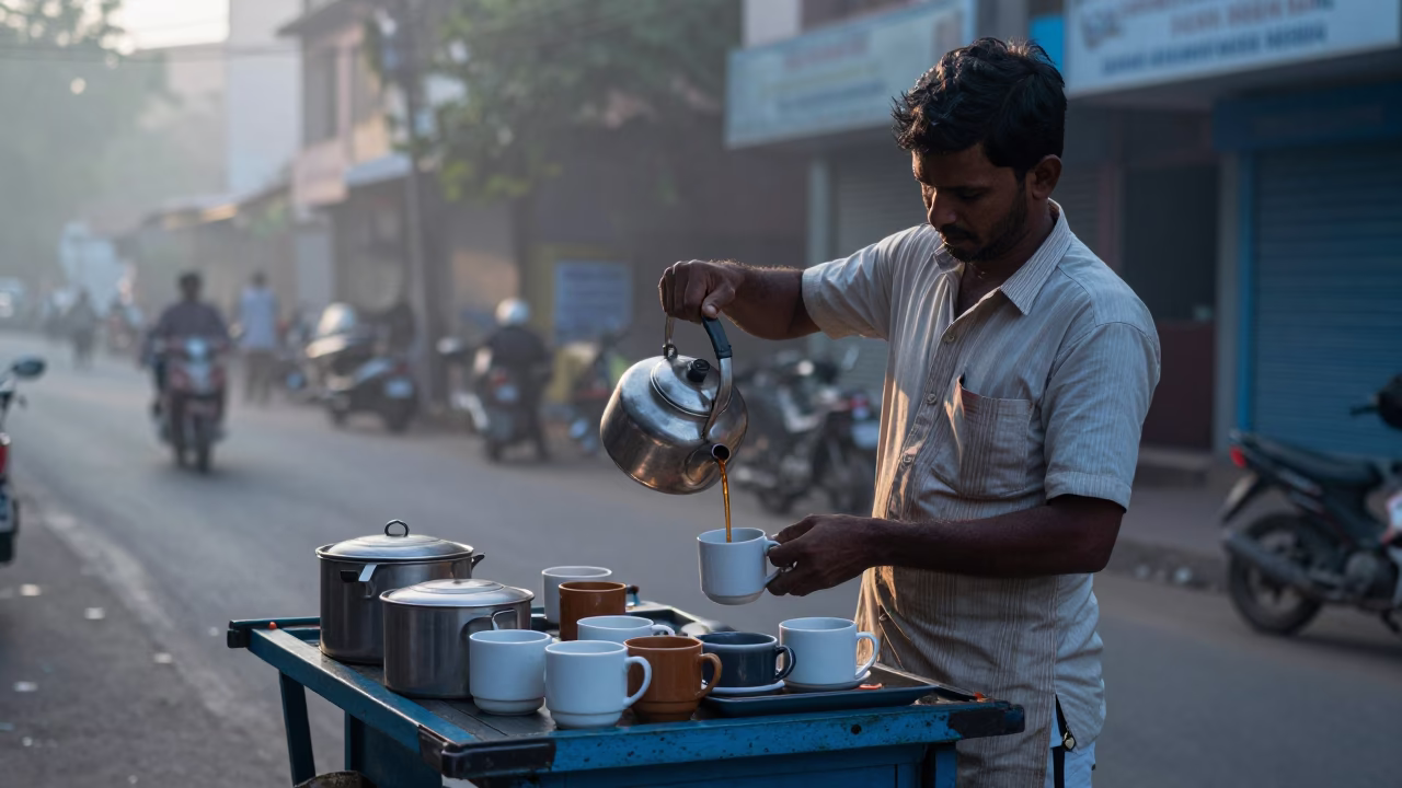Chennai Coffee Service at Sunrise Light in in Chennai, India