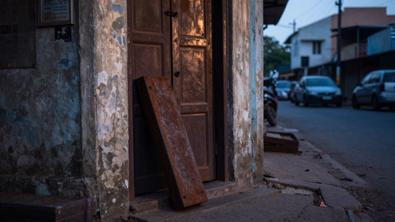 Chennai India Before Sunrise Street Scene With Rusty Runner And Urban Details in in Chennai, India