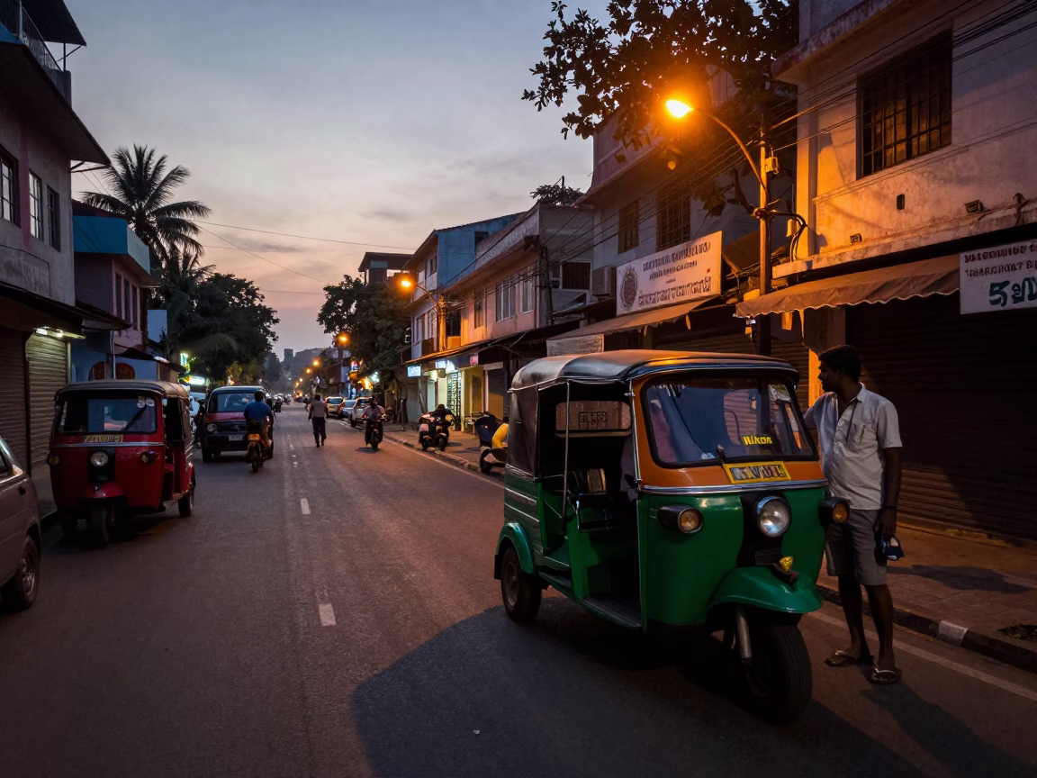 Chennai India Dawn Street Scene With Tuk Tuk And Local Morning Activity in in Chennai, India