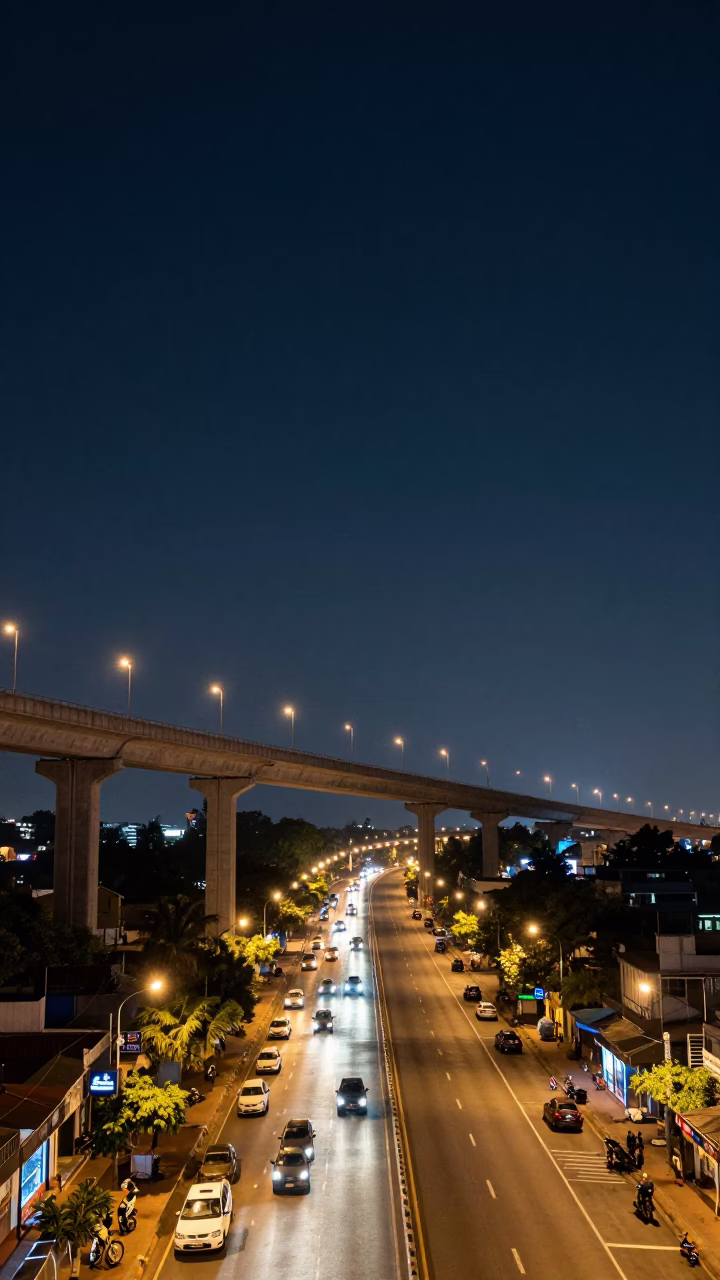 Chennai India Deep Night Sky Highway Flyover and Street Life in in Chennai, India