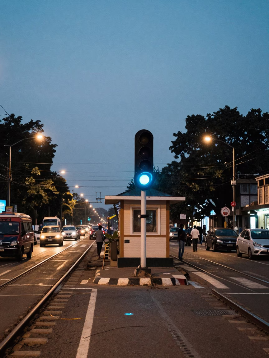 Chennai India Evening Street Scene with Railway Signal and Urban Details in in Chennai, India