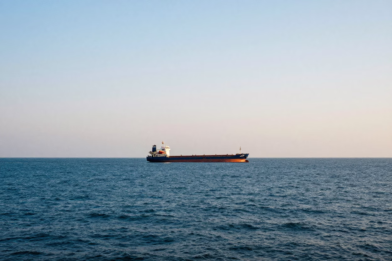 Chennai India Late Afternoon Horizon View Cargo Ship Sea Coast Clear Sky in in Chennai, India