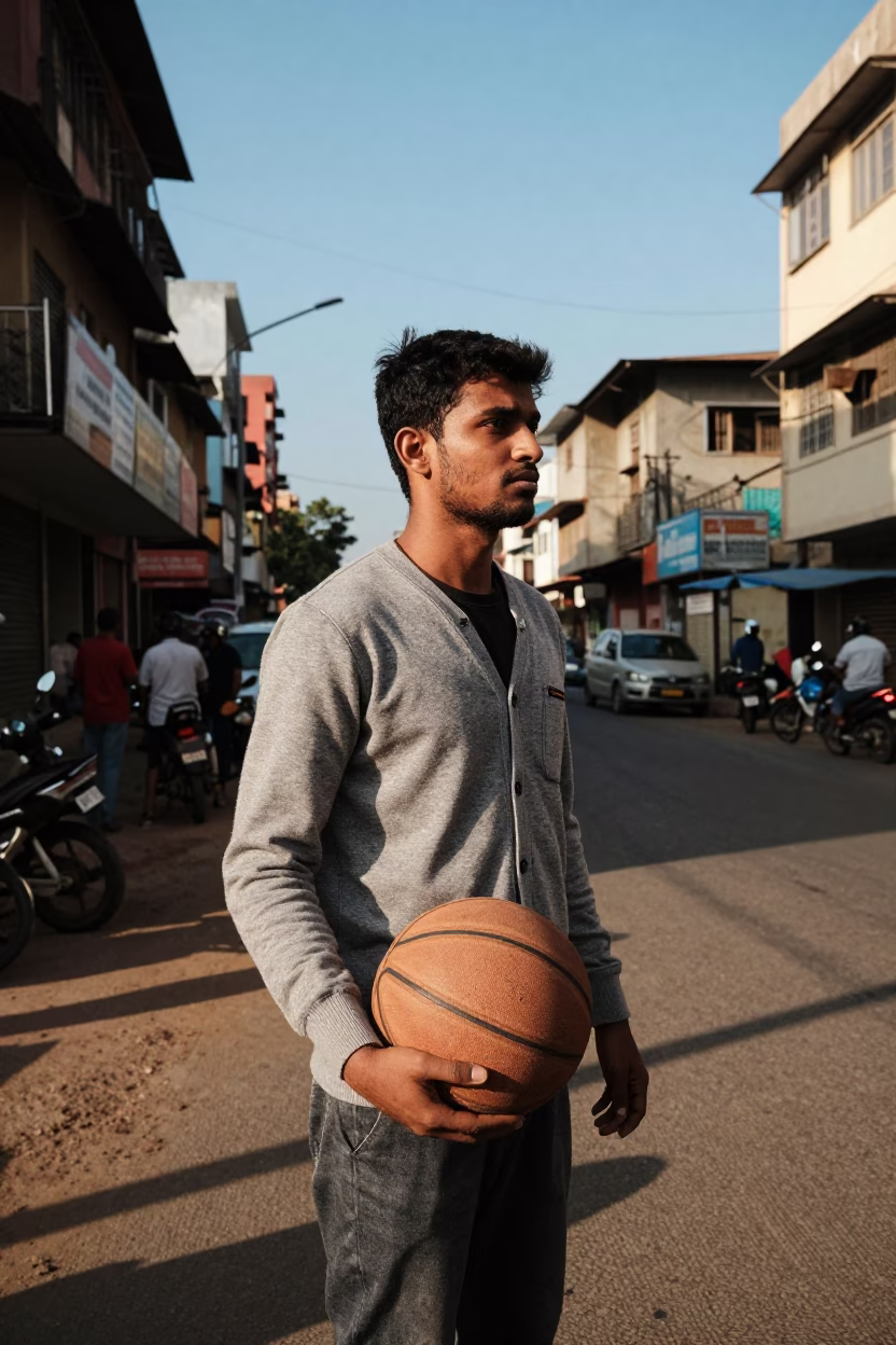 Chennai India Street Scene Late Afternoon Light with Leather Basketball and Cardigans in in Chennai, India