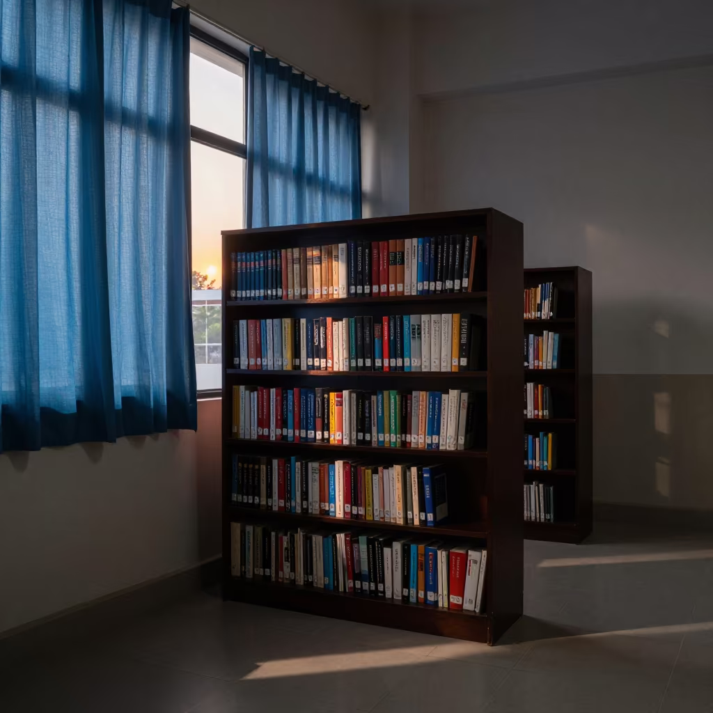 Chennai Library Atlas Shelf with Second Sun in inside a campus library reading room in Chennai