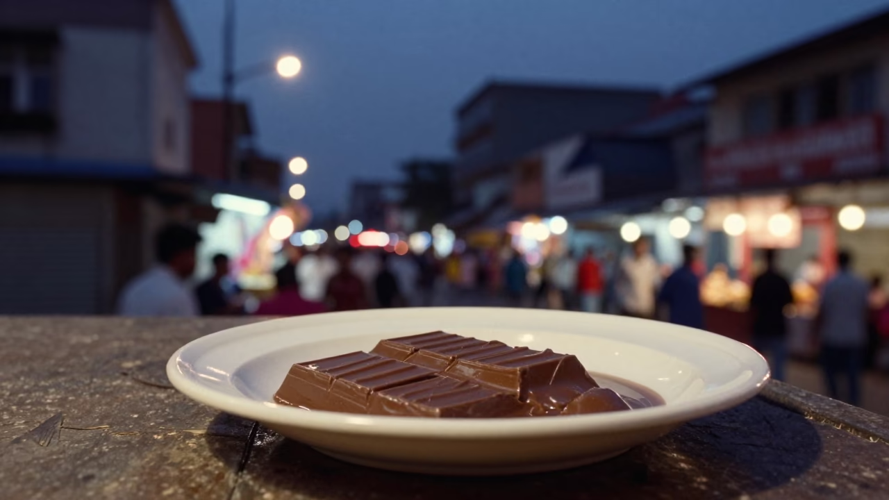 Chennai Street Food Evening with Ceramic Plate and Chocolate Lava Cake in in Chennai, India