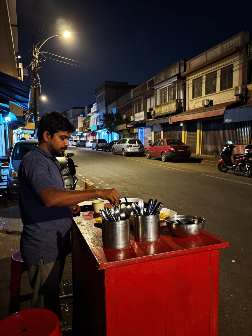 Chennai Street Scene at Late At Night Light in in Chennai, India