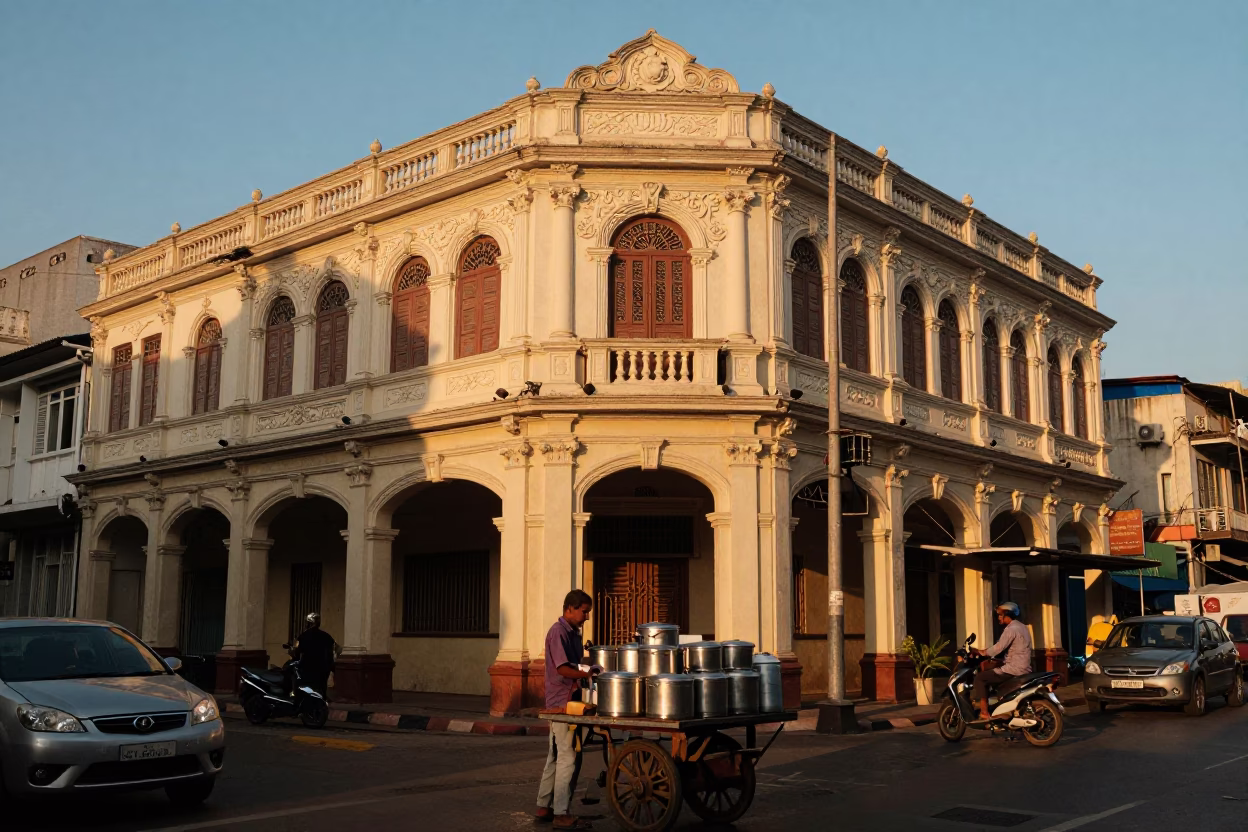 Chennai Street Scene at Sunset Light in in Chennai, India