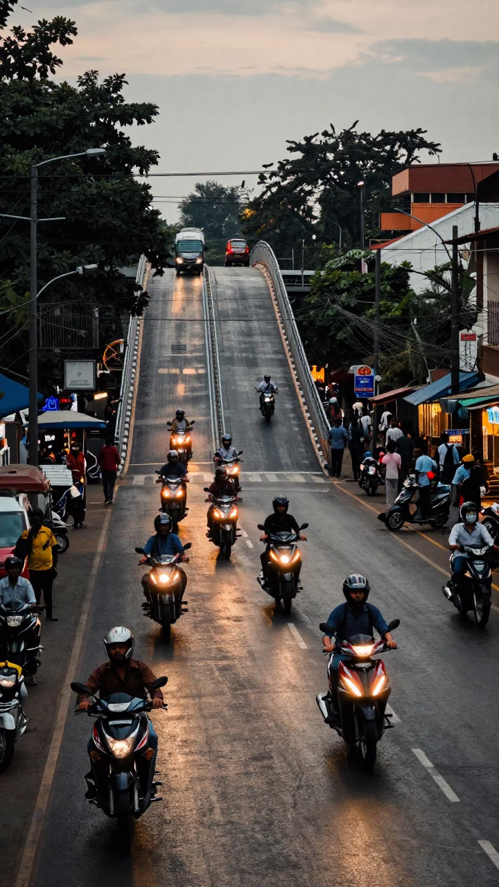 Chennai Street Scene at The Early Evening Light in in Chennai, India