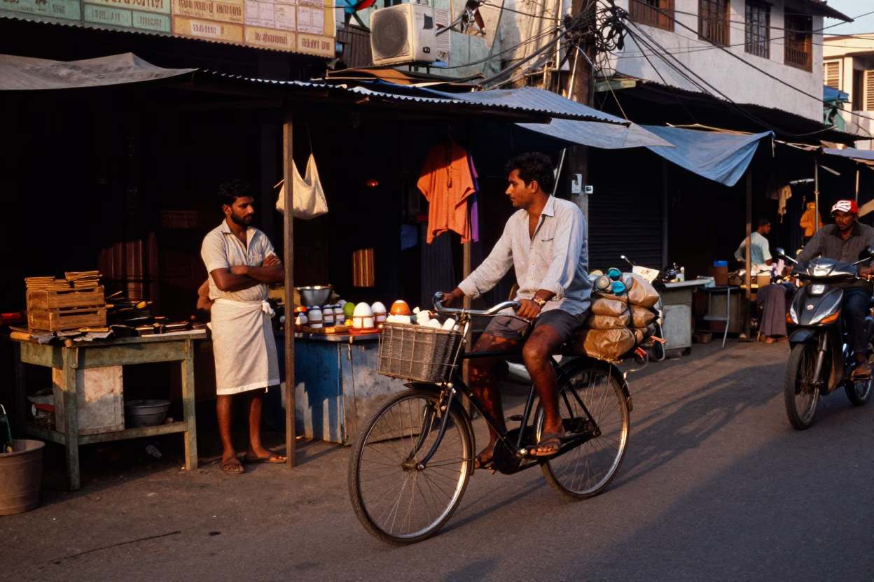 Chennai Street Scene at The Early Evening Light in in Chennai, India