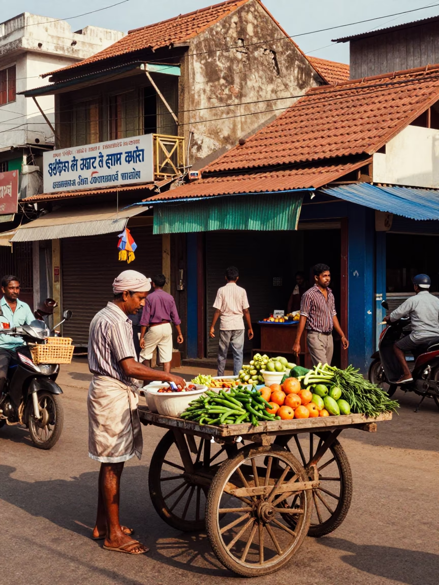 Chennai Street Scene Early Afternoon Colorful Local Life India 1960s Style in in Chennai, India