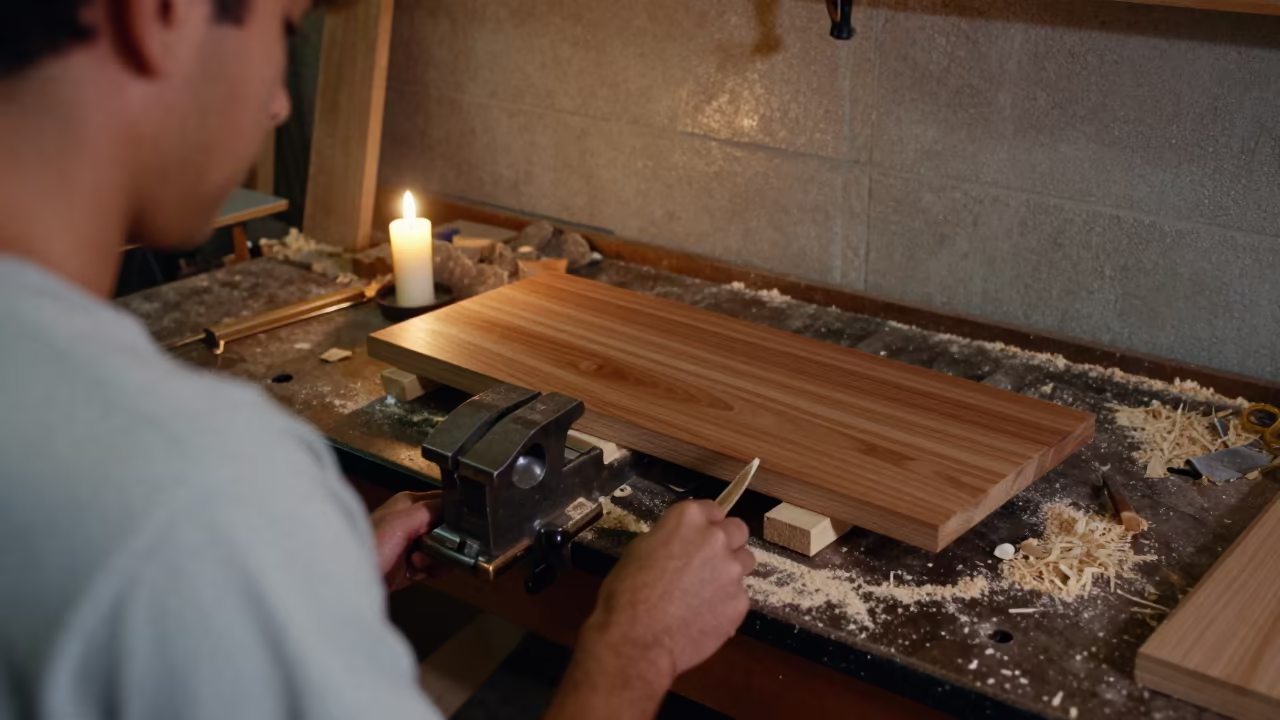 Cherry Board Clamped in Panama City Woodshop in in a school laboratory in Panama City