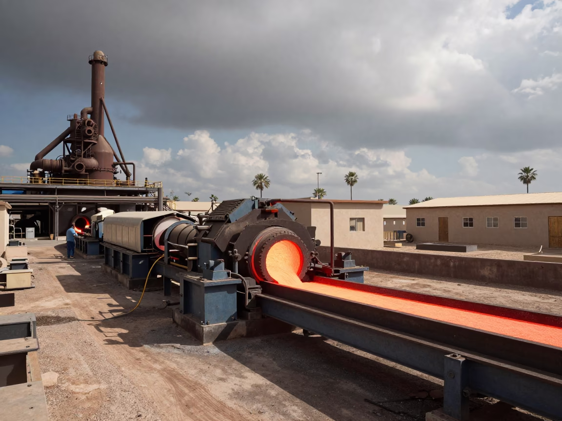 Cherry Red Glass Annealing Line Near Basra in beside a blast furnace near Basra