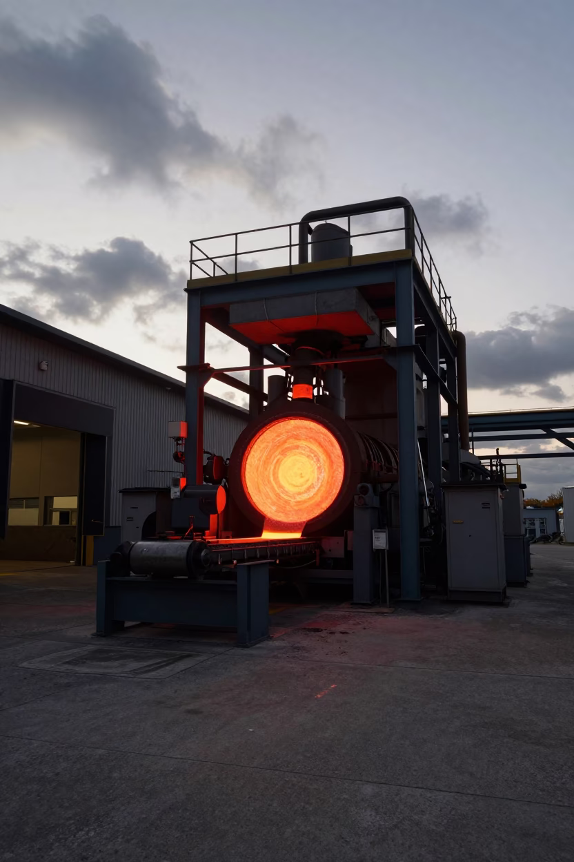 Cherry Red Glass Annealing Line at Pescara Dock in at a loading dock near Pescara