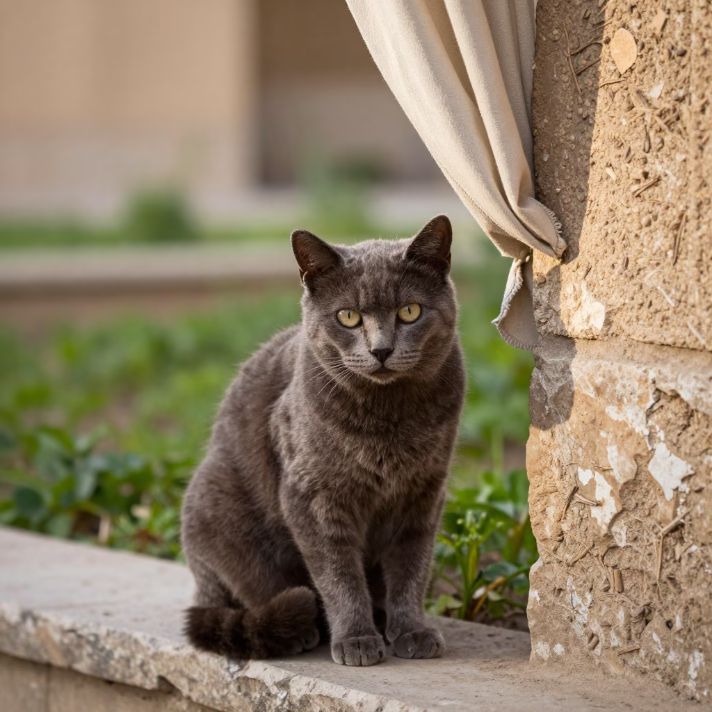 Cherubim Cat Portrait Near Isfahan Garden Edge in near a garden edge with soft morning light and an uncluttered background near Isfahan