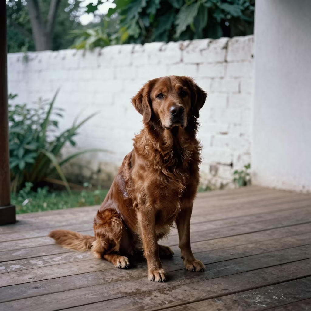 Chesapeake Bay Retriever on Shaded Porch in Peshawar in near a garden edge with soft morning light and an uncluttered background in Peshawar