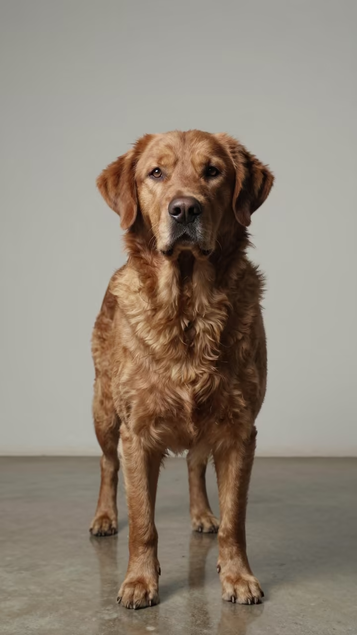 Chesapeake Bay Retriever Portrait in Wenzhou Studio in in a quiet portrait studio with a plain backdrop and eye-level framing in Wenzhou