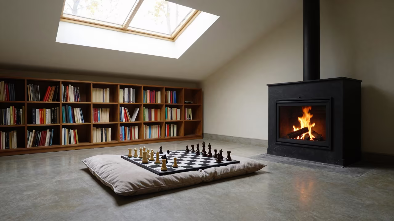 Chess Game Near Fire in Dalian Reading Nook in on a reading nook cushion near Dalian