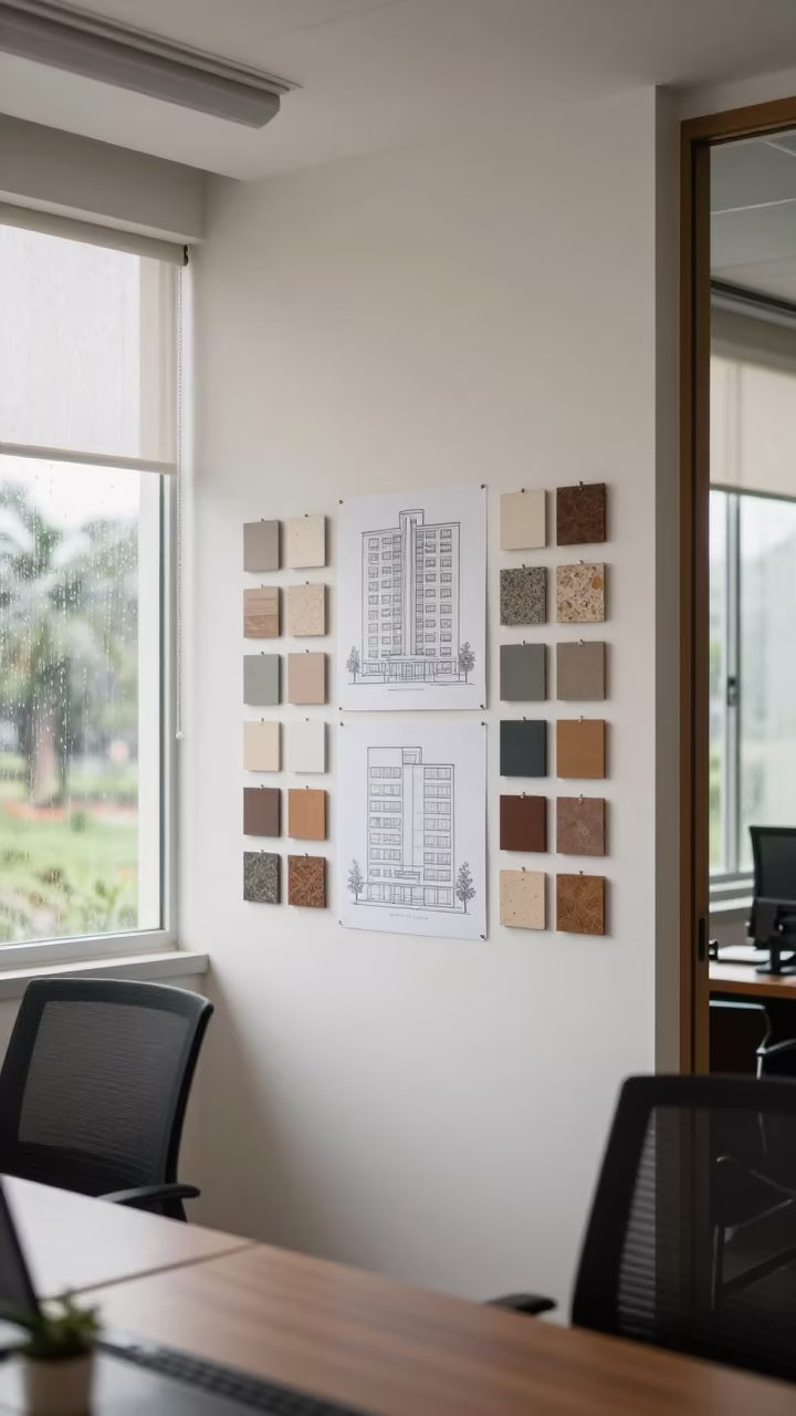 Chetumal Office Pinup Wall with Rain Season Light in inside an open-plan office bay in Chetumal