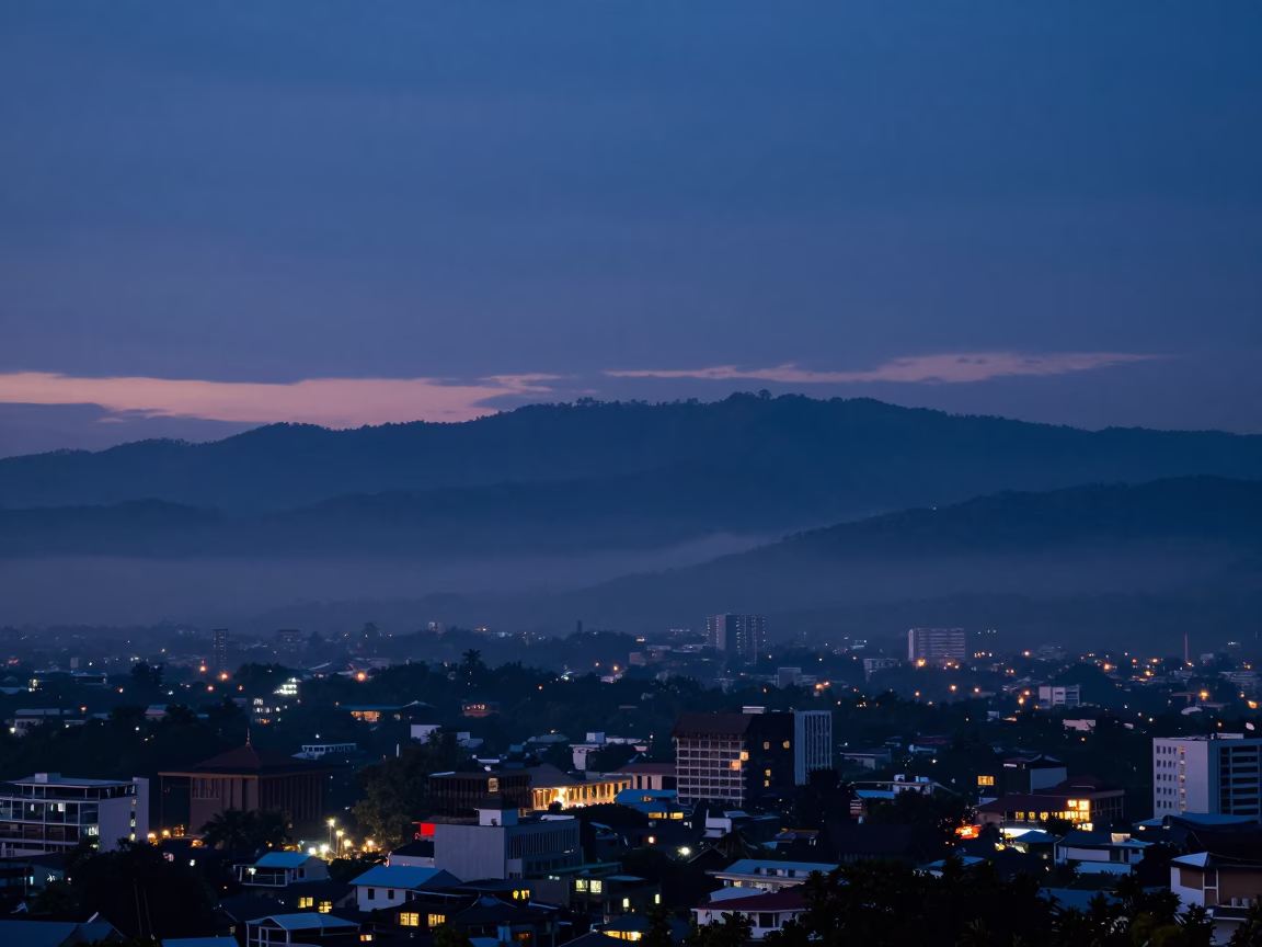 Chiang Mai Cityscape at The Still Hours Before Dawn Light in in Chiang Mai, Thailand