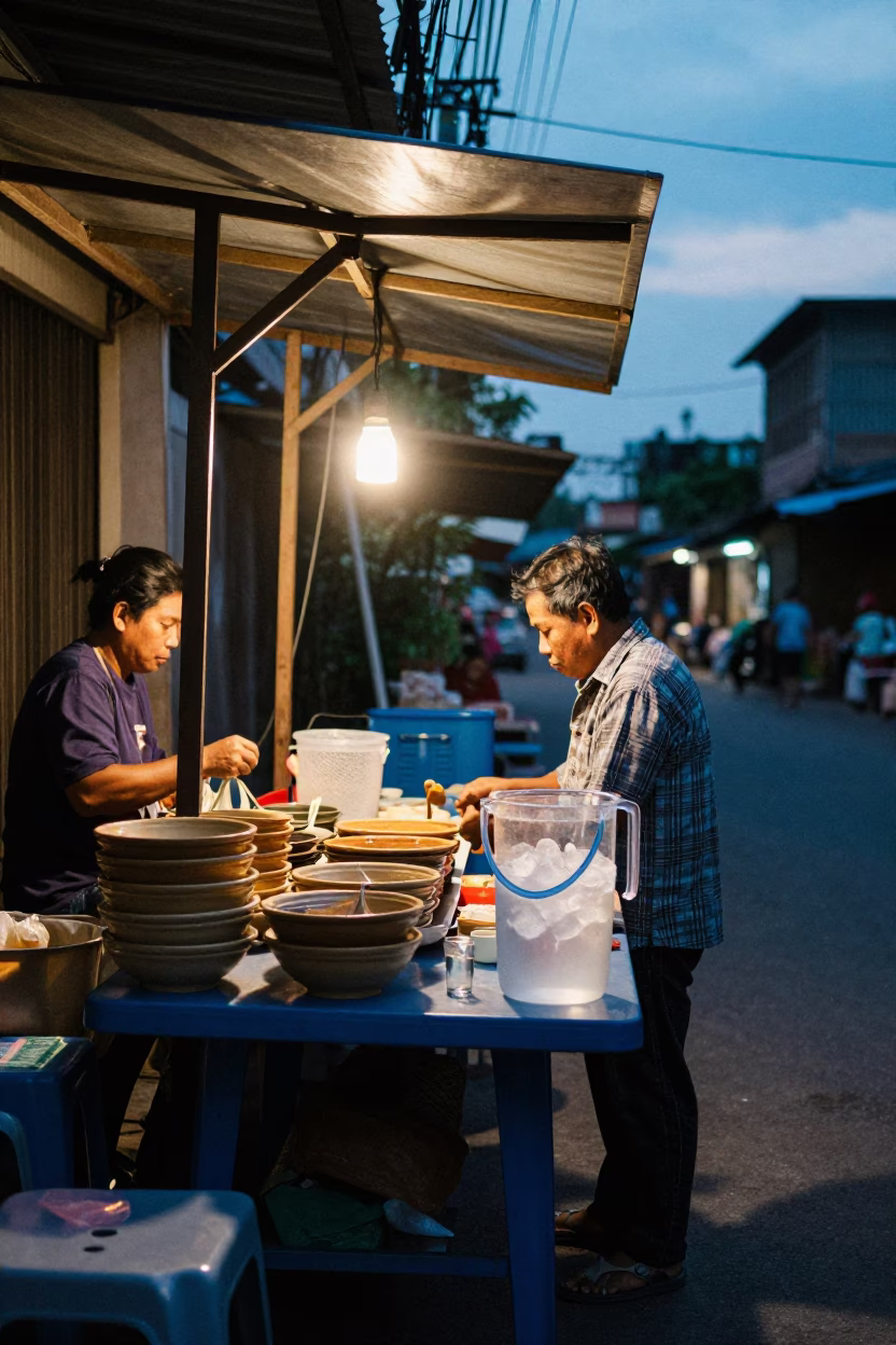 Chiang Mai Food Stall at Blue Hour in in Chiang Mai, Thailand