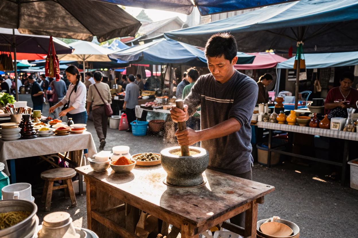 Chiang Mai Market Scene at Noon Light in in Chiang Mai, Thailand