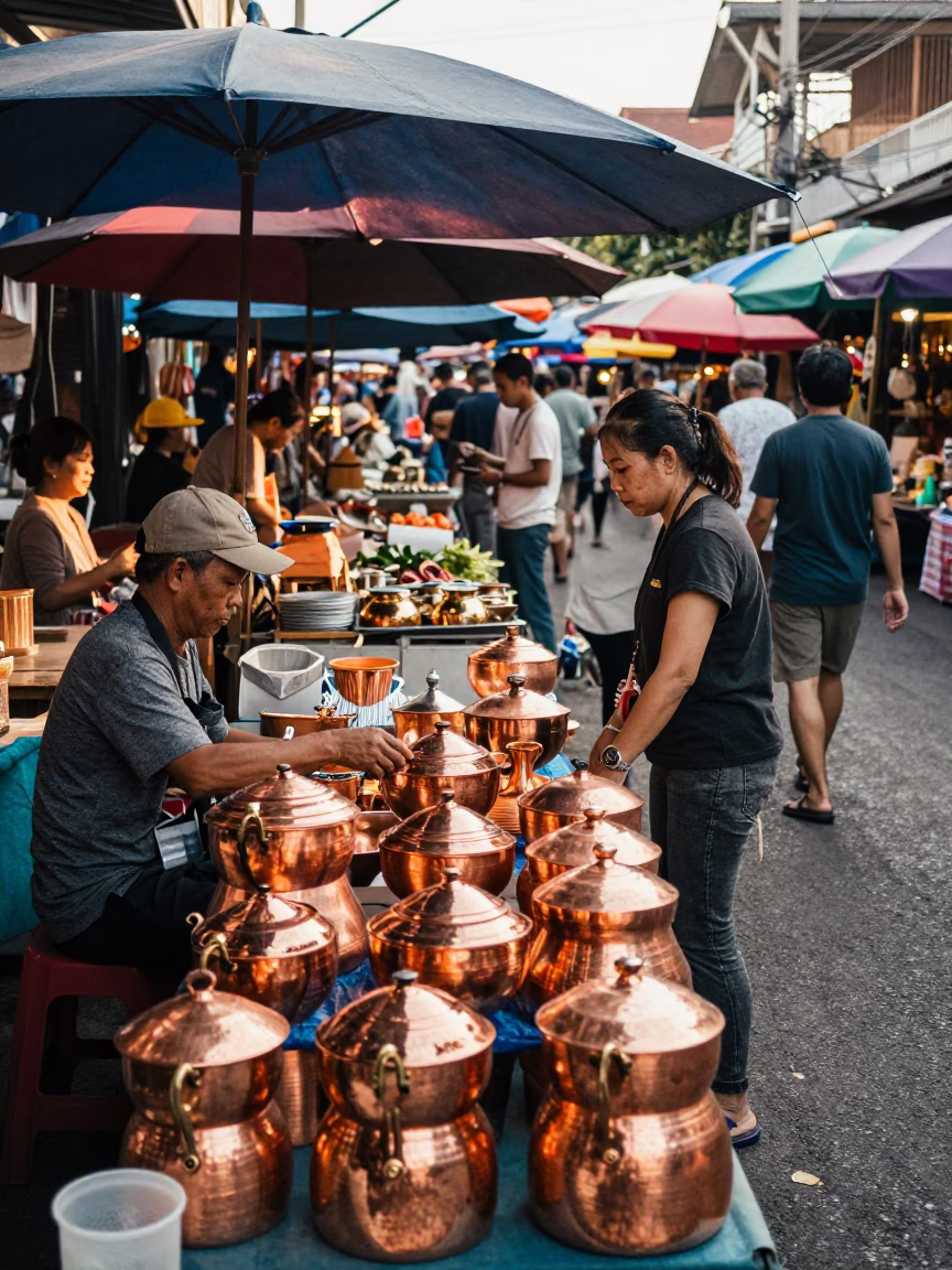 Chiang Mai Market Stall at The Late Morning Light in in Chiang Mai, Thailand
