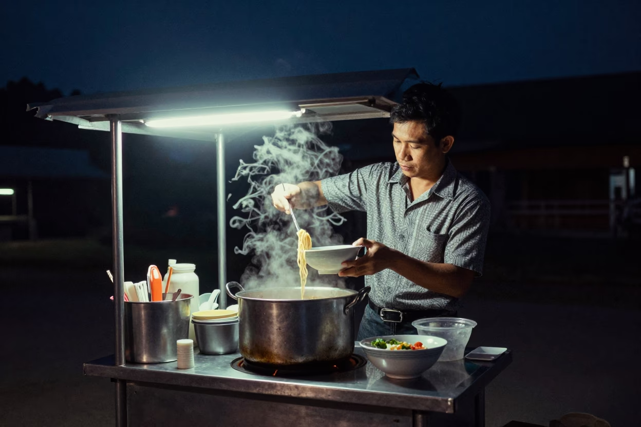 Chiang Mai Noodle Soup at The Deepest Night Sky Light in in Chiang Mai, Thailand