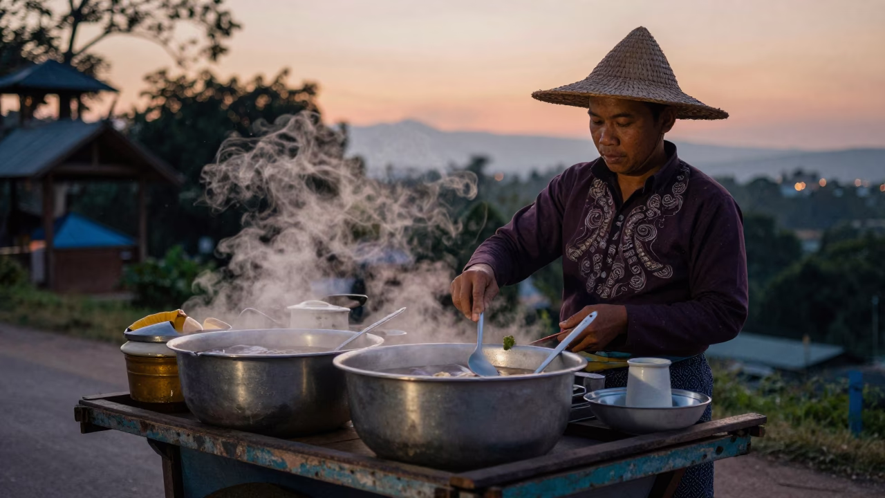Chiang Mai Preparing Breakfast at The Still Hours Before Dawn Light in in Chiang Mai, Thailand