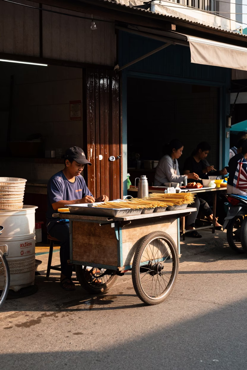 Chiang Mai Sate Skewers at Clear Late-afternoon Light in in Chiang Mai, Thailand