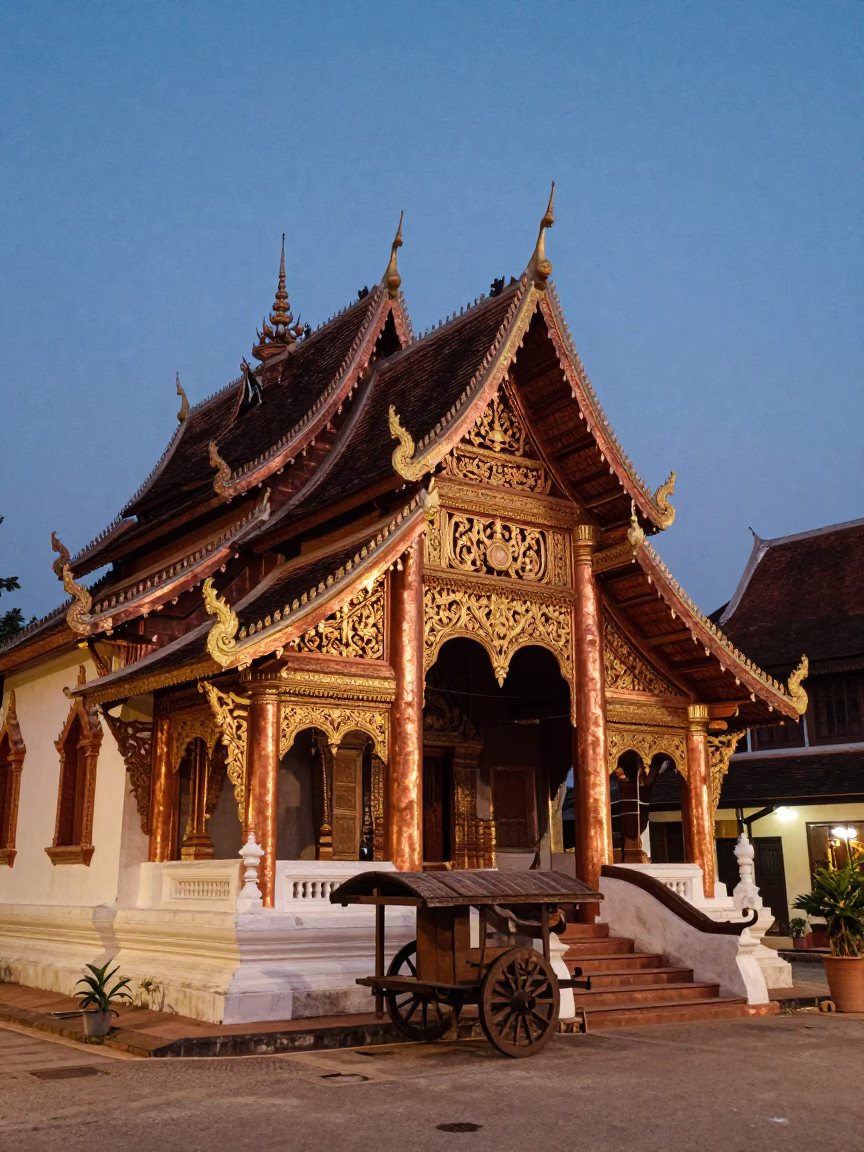 Chiang Mai Thailand Lanna Architecture Copper Light Before Dusk Street Scene in in Chiang Mai, Thailand