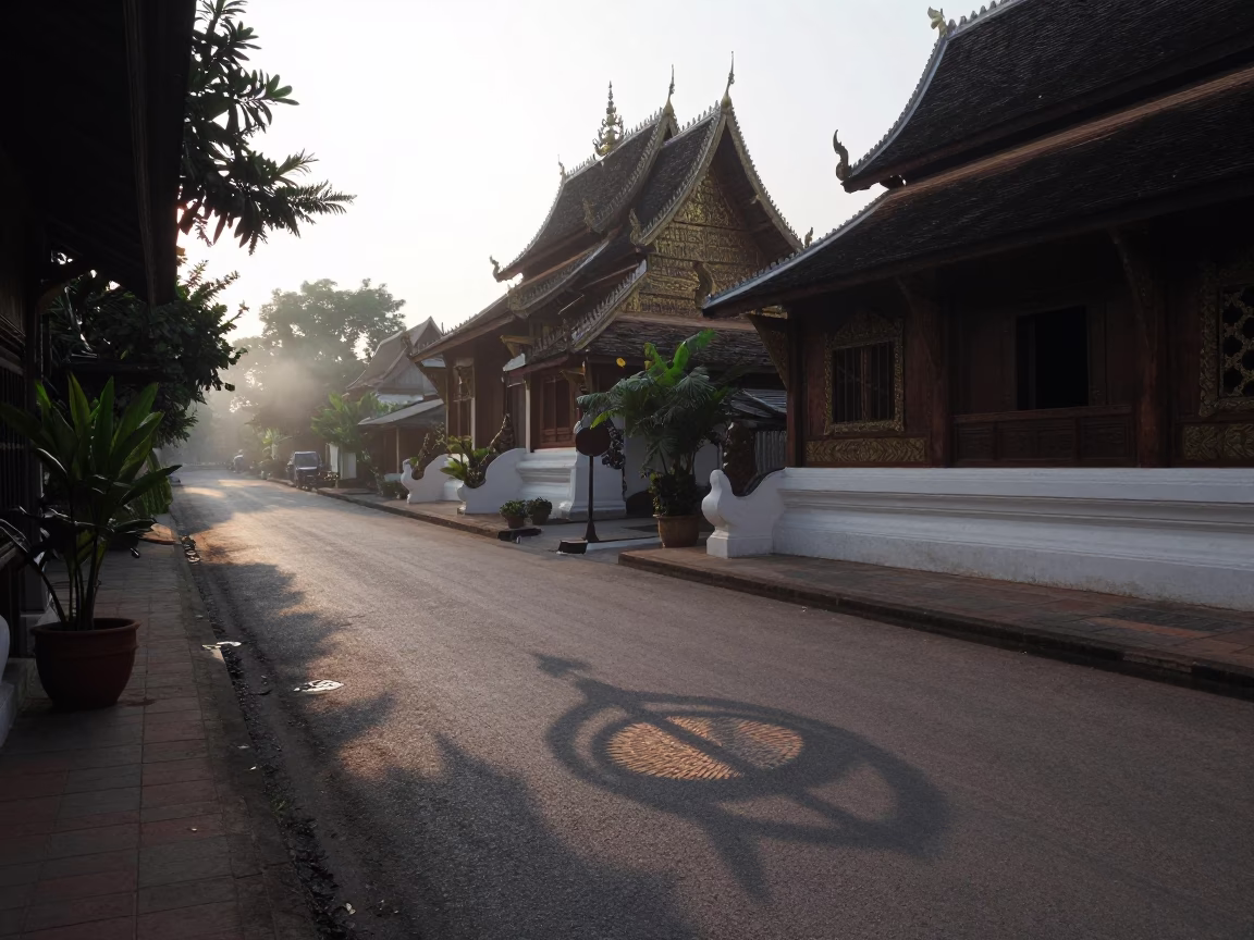 Chiang Mai Thailand Pre-Dawn Street Scene with Wicker Shadow and Soap Residue in in Chiang Mai, Thailand