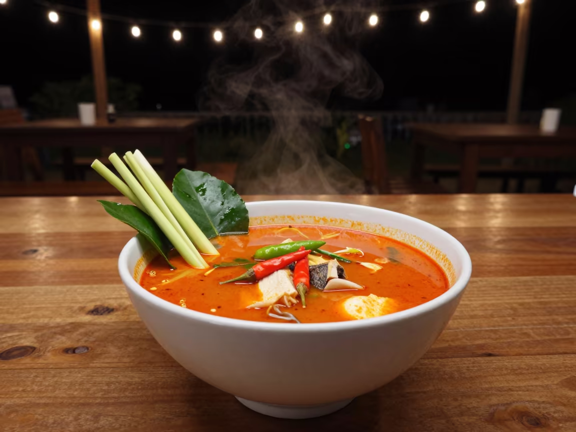 Chiang Mai Tom Yum Bowl Night Glow in on a restaurant table in Chiang Mai