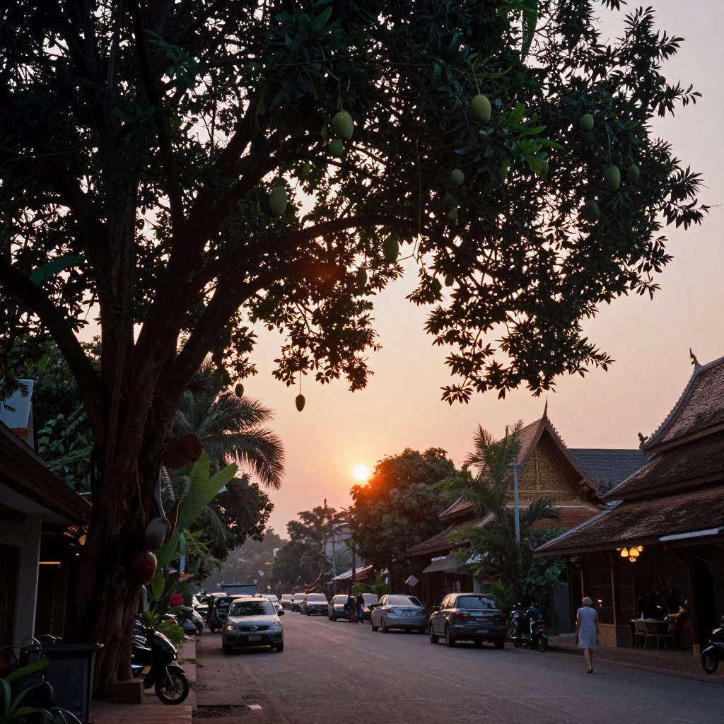 Chiang Mai Tree Laden at As The Sun Drops Toward The Horizon in in Chiang Mai, Thailand